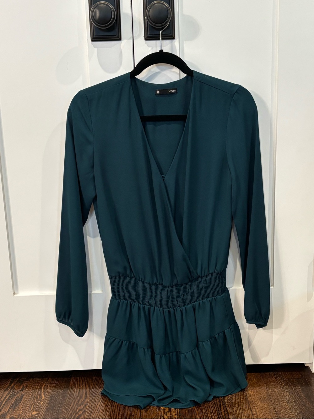 Krisa Teal Long-Sleeve Wrap Front Mini Dress